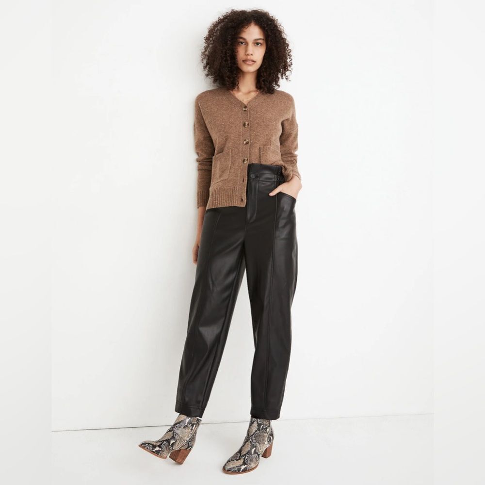Madewell Black Vegan‎ Leather Pull-On Paperbag Pants, Size 8
